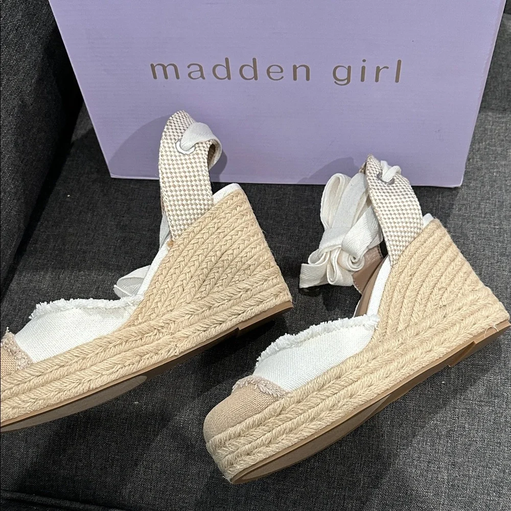 Madden Girl Chatham White and Tan Lace-Up Espadrilles